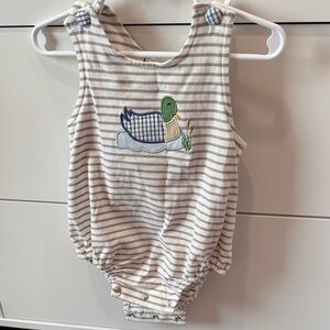 Three sisters Striped Baby Romper with Duck Appliqué
